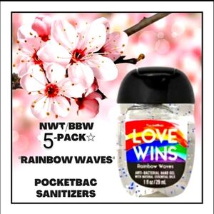 🔥 5-PK "RAINBOW WAVES / LOVE WINS"  POCKETBAC HAND SANITIZERS  NEW/BBW